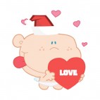 Cupid with santa hat holding heart with love writing, decals stickers