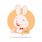 Bunny running with easter egg basket orange backround, decals stickers