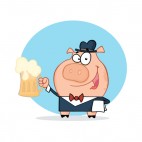 Waiter pig holding beer mug, decals stickers