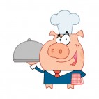 Waiter pig with chef holding plate, decals stickers