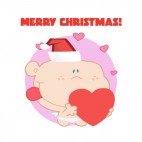 Merry christmas cupid holding heart with hearts around, decals stickers