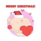 Merry christmas cupid holding heart with hearts around, decals stickers