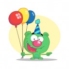 Green bear with green and yellow party hat and balloon , decals stickers
