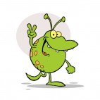 Happy green alien gesturing a peace sign, decals stickers