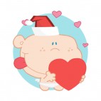 Cupid with santa hat holding heart, decals stickers