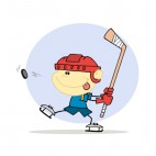 Boy with red helmet playing hockey blue backround, decals stickers