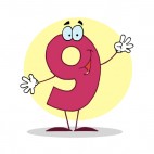 Happy purple number 9 nine yellow backround, decals stickers