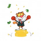 Tiger with boxing gloves on dollars coin stacks , decals stickers