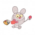 Grey bunny running with easter egg basket , decals stickers