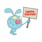 Blue easter rabbit holding happy easter sign , decals stickers