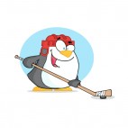 Penguin with red helmet and hockey stick playing hockey, decals stickers
