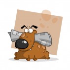 Brown dog holding newspaper in his mouth, decals stickers