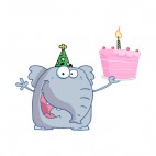 Elephant with party hat holding birthday cake , decals stickers