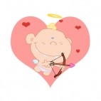 Cupid with bow and arrow with hearts around, decals stickers