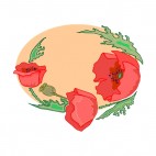 Red flowers with green leaves red backround, decals stickers