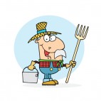 Farmer holding fork and bucket, decals stickers