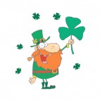 Leprechaun holding shamrock with shamrocks around, decals stickers