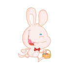 Pink bunny running with easter egg basket , decals stickers