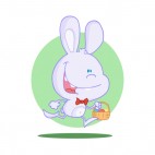 Grey bunny running with easter egg basket, decals stickers