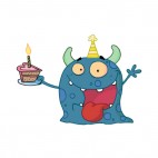 Blue monster celebrating birthday with cake , decals stickers