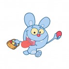 Blue rabbit running with easter egg basket  , decals stickers