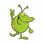 Happy green alien gesturing a peace sign, decals stickers