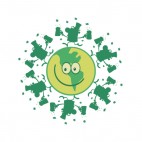 Smiling green planet with leprechauns dancing on it, decals stickers