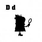 Alphabet D detective with magnifying glass silhouette, decals stickers