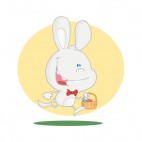 Grey bunny running with easter egg basket , decals stickers