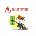 Year of the tiger tiger with suit holding dollar , decals stickers