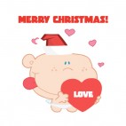 Merry christmas cupid with santa hat holding heart , decals stickers