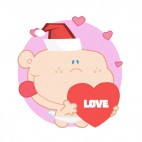 Cupid with santa hat holding heart with love writing, decals stickers