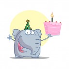 Elephant with party hat holding birthday cake , decals stickers