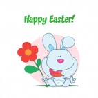 Happy easter blue bunny holding red flower , decals stickers