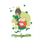 Leprechaun running with pot of gold green backround, decals stickers