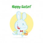 Happy easter blue bunny running with easter egg basket , decals stickers