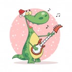 Dinosaur with santa hat playing guitar , decals stickers