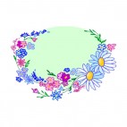 Purple flowers with blue daisies green backround, decals stickers