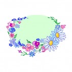 Purple flowers with blue daisies green backround, decals stickers