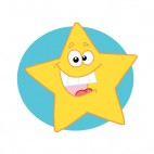 Happy yellow star smiling blue backround, decals stickers