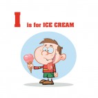 Alphabet I is for ice cream boy with ice cream cone, decals stickers