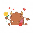 Brown monster holding orange flower with hearts , decals stickers