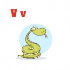 Alphabet V viper pulling tongue blue backround, decals stickers