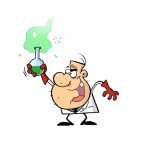 Mad scientist holding bubbling beaker of chemicals , decals stickers