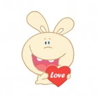 Beige rabbit holding heart with love writing, decals stickers