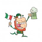 Leprechaun holding irish flag and beer mug, decals stickers