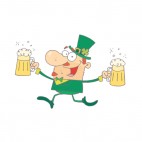 Man leprechaun walking with two pints of beer , decals stickers