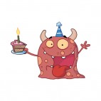 Red monster celebrating birthday with cake , decals stickers
