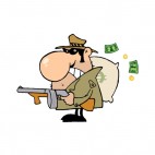 Gangster Man with gun holding bag of money , decals stickers