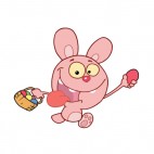 Pink rabbit running with easter egg basket, decals stickers